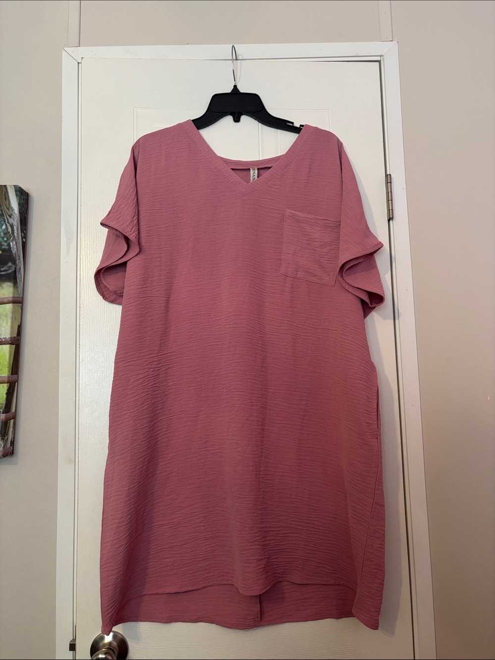 Zenana Outfitters Mauve V-Neck Midi Dress with Chest Pocket